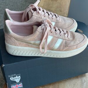 Gola Blush Suede Trainers with Metallic Stripes